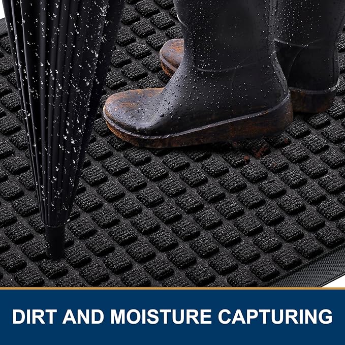 Smiry Front Door Mat Outside Entrance, Heavy Duty Natural Rubber Doormat, Non Slip, Trap Dirt and Moisture, Easy Clean, Low Profile Welcome Floor Mats for Indoor Outdoor Entry, 71x23 Inch, Black