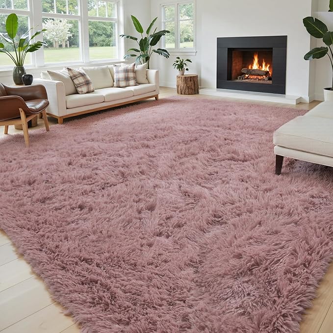 Area Rugs 9x12 Living Room, Shaggy Carpet Soft Plush Furry Bedside Rug Large Area Rugs for Bedroom Kids Girls Boys Home Decor Anti Slip(9 x 12, Blush)