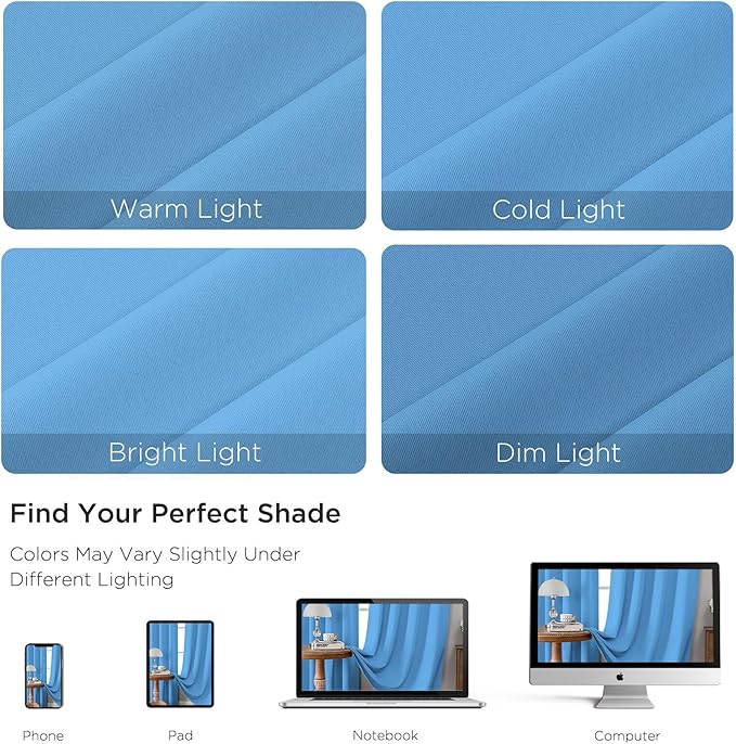 CUCRAF Light Blue Blackout Curtains 45 inch Length 2 Panels Set, Rod Pocket Room Darkening Drapes for Bedroom Living Room, Insulated Thermal Light Blocking Window Curtain (W52 x L45 Inch)