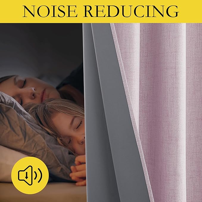 NICETOWN Pink Vintage Linen 100% Blackout Curtains for Living Room, Thermal Insulated Curtains 48" Long, Noise Reducing Window Treatment Drapes for Hall Room, 52" Wide Per Panel, Set of 2