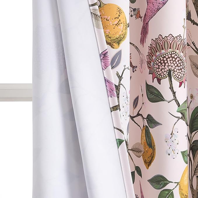 Topfinel Pink Curtains 102 Inches Long Cute Sound Dampening Pretty Vintage Elegant Whimsical Floral Hummingbird Dusty Rose Drapes for Girls Kids Room Aesthetic Living Room 2 Panels