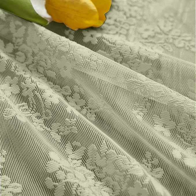YJ YANJUN Vintage Lace Curtains 30 Inch Length-Victorian Floral Pattern Boho Sage Green Kitchen Window Curtains Over Sink Set of 2 Camper Window Privacy DrapesThat Let Light in Spring