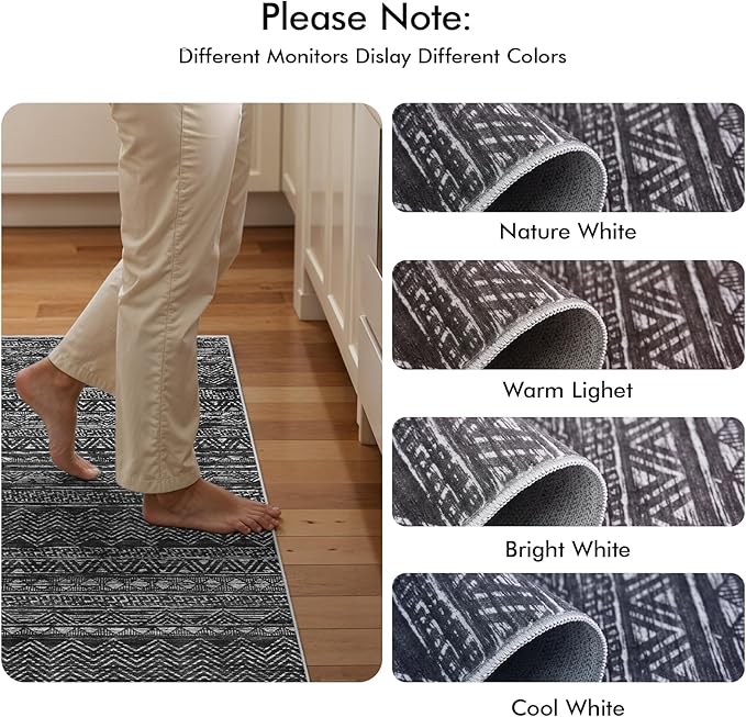 3x5 Washable Entryway Area Rug: Modern Moroccan Small Runner Rug Indoor Soft Non Slip Rug for Living Room Low Pile Thin Floor Carpet for Kitchen Dining Room Bedroom Home Office Decor(3x5,Black)