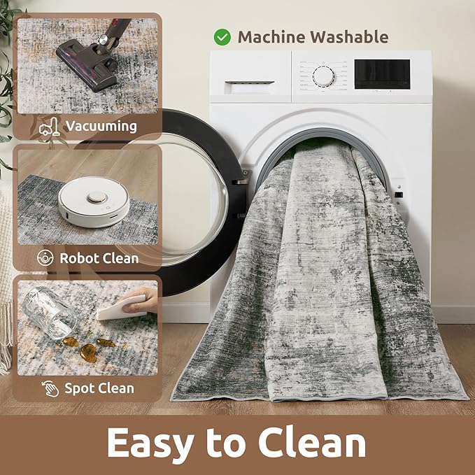 AMOAMI 2 x 8 Hallway Runner Rug Non Slip Super Soft Long Runner Rugs Machine Washable Low Pile Modern Abstract Runners for Hallways for Bedroom Laundry Room Kitchen, Grey