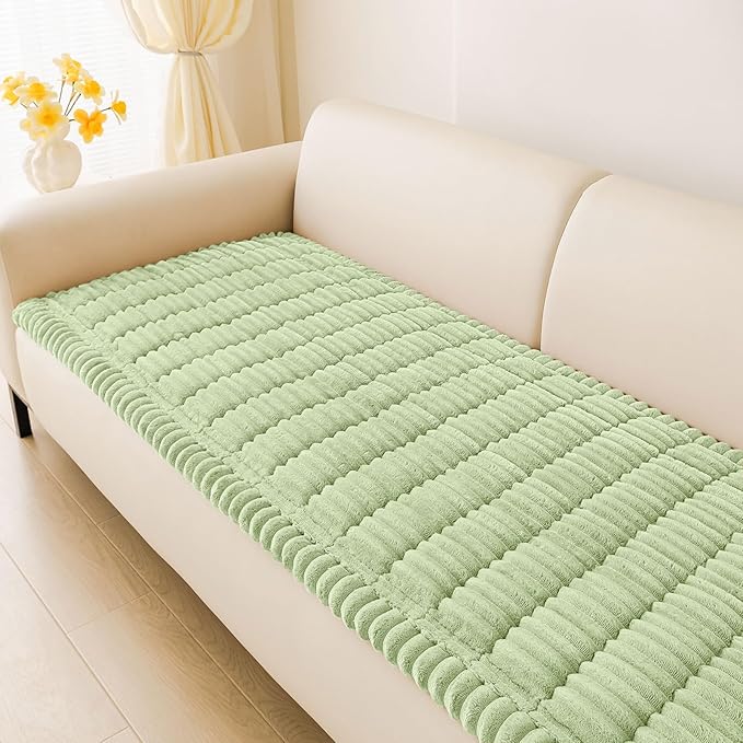 hyha Couch Covers for Dogs Washable, Non Slip Plush Dog Sofa Protectors, Fuzzy Pet Couch Covers for 3 Cushion Sofa Pet Friendly (Green, 27.6" x 59")