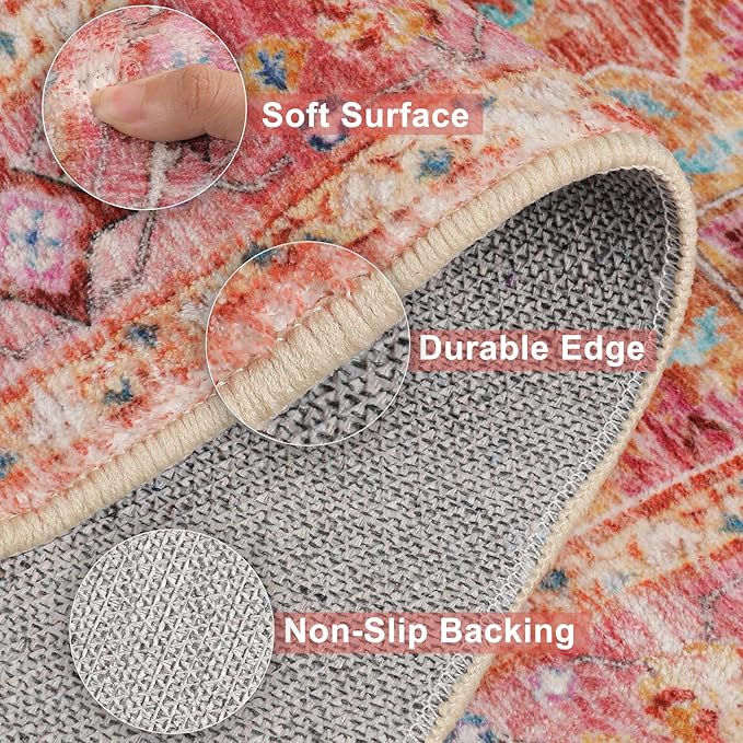 Yamaziot Washable Runner Rug, 2x6 Non-Slip Boho Vintage Hallway Rug Runner with Rubber Backing, Stain Resistant Distressed Carpet Runner for Bedroom, Kitchen, Laundry, Entrance