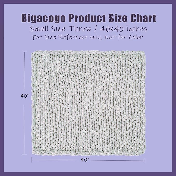 Bigacogo Chunky Knit Throw Blanket for Couch, 40x40 inches, 100% Hand Knitted with Thick Jumbo Chenille Yarn, Cozy Soft Large Rope Knot Cable Crochet Blankets for Sofa Bed Living Room, Rose Tan