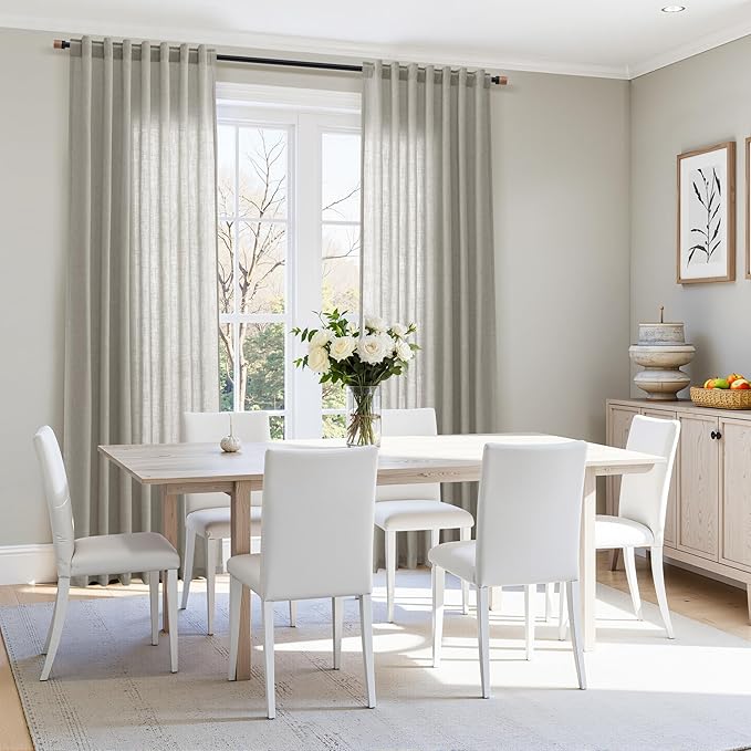 Silver Grey Linen Back Tab Curtains 84 Inch Length for Bedroom Neutral Modern Farmhouse Window Privacy Semi Sheer Linen Drapes Rustic Pinch Pleated Look Curtain for Living Room 52x84,2 Panel