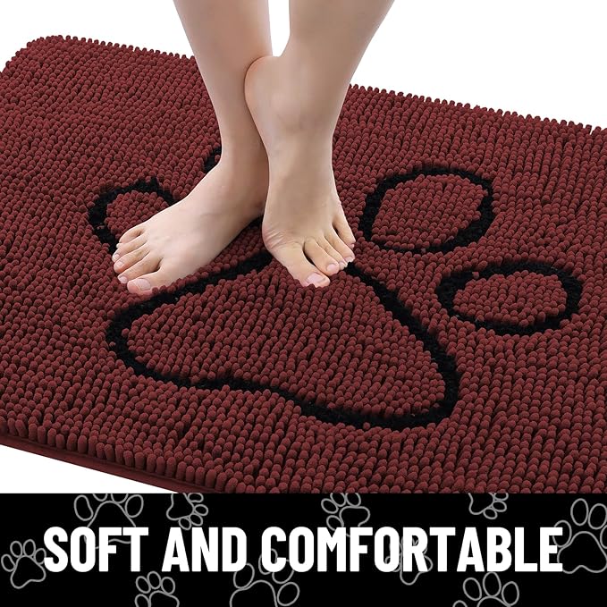Smiry Dog Door Mat for Muddy Paws, Absorbent Dirt Trapper Non Slip Quick Dry Washable Chenille Mat for Mud Dogs, Entry Rug for Indoor and Outdoor (36x24 Inches, Caramel Russet and Black