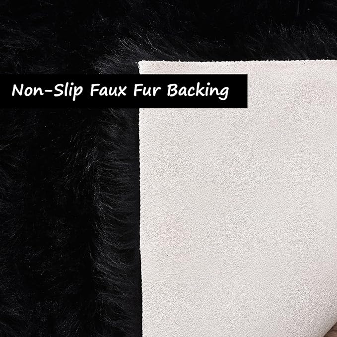 Goolela Black Area Rug 9x12 Fluffy Fuzzy Furry Rug for Living Room Bedroom Faux Sheepskin Fur Shaggy Soft Rectangle
