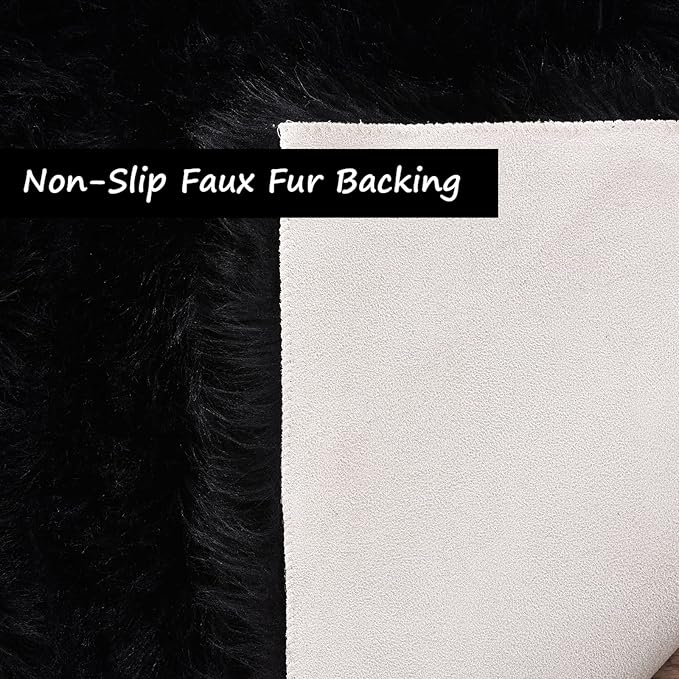 Goolela Black Round Rug 4ft Circle Fluffy Fuzzy Furry Rug for Bedroom Living Room Dorm Faux Sheepskin Fur Shaggy
