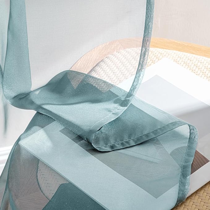 MIULEE Dusty Blue Sheer Curtains 63 Inches Long, 4 Panels Set, Light Filtering Rod Pocket Voile Drapes for Living Room and Bedroom, Airy Soft Fabric Window Treatments, 42 x 63 Inches