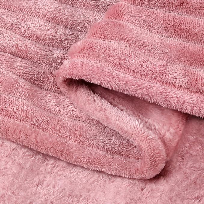 BEDELITE Fleece Throw Blanket for Couch – 3D Ribbed Jacquard Soft and Warm Decorative Fuzzy Blanket – Cozy, Fluffy, Plush Lightweight Pink Throw Blankets for Bed, Sofa, 50x60 inches