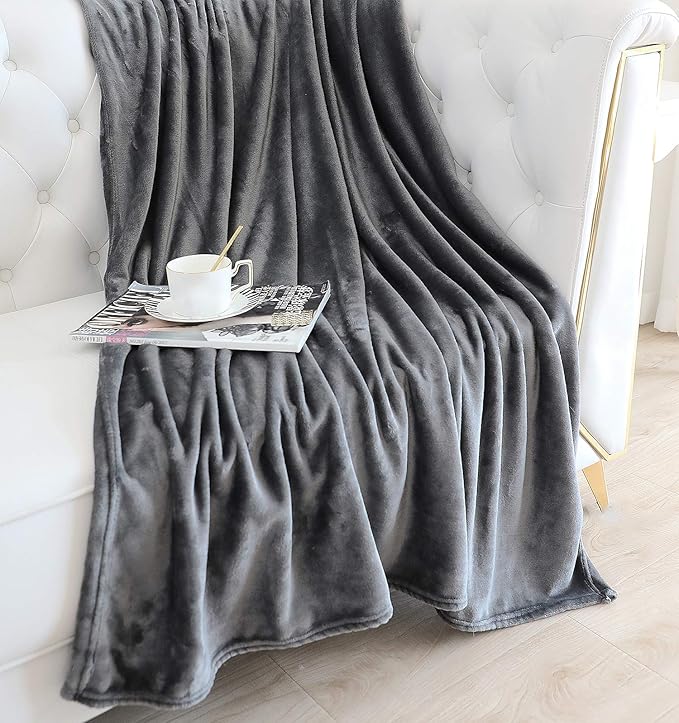 TASTHROW Large Flannel Fleece Throw Blanket, 60×80 Inch - Cozy Lightweight Thick Blanket - All Seasons Suitable for Women, Men and Kids (Grey)