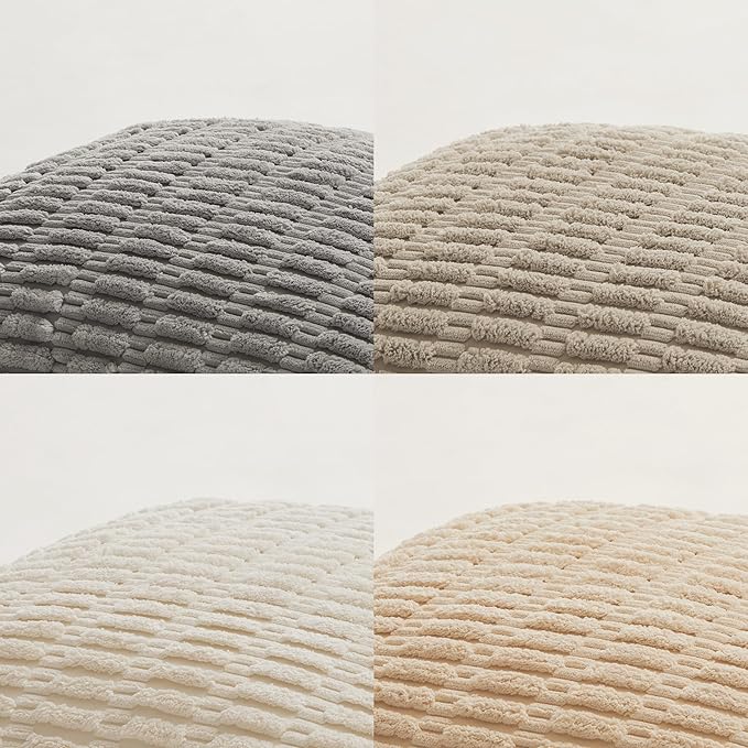 Fancy Homi 4 Packs Neutral Boho Long Lumbar Decorative Throw Pillow Covers 20x28 Inch for Couch Sofa, Rustic Farmhouse Boho Neutral Home Decor, Soft Plush Striped Corduroy Square Cushion Case 50x70 cm
