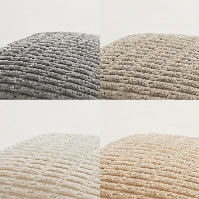 Fancy Homi 4 Packs Neutral Boho Long Lumbar Decorative Throw Pillow Covers 16x32 Inch for Couch Sofa, Rustic Farmhouse Boho Neutral Home Decor, Soft Plush Striped Corduroy Square Cushion Case 40x80 cm
