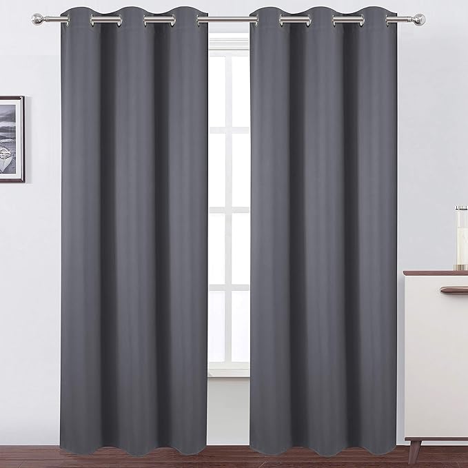 LEMOMO Blackout Curtains 42 x 95 inch/Dark Grey Curtains Set of 2 Panels/Thermal Insulated Room Darkening Bedroom Curtains
