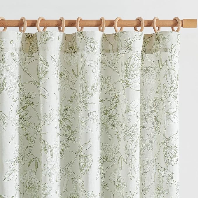 jinchan Floral Curtains 84 Inches Long Sage Green Flower Linen Farmhouse Curtain for Living Room French Country Vintage Curtain Rod Pocket Curtains Set 2 Panels Floral Printed