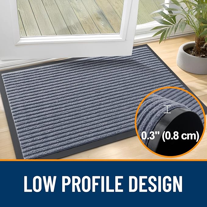 OLANLY Front Door Mat Indoor Outdoor Entrance, Waterproof Heavy Duty Doormat, Fade Resistant, Low Profile, Easy Clean Patio Porch Welcome Floor Mats for Entry, 71x47, Ash Grey