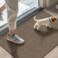 LEKEEPGO Ultra Thin Indoor Door Mat 17"x29", Low-Profile Door Mat Indoor Entrance, Non Slip Rubber Backing Inside Doormat Washable Welcome Front Entryway Dirt Trapper Entry Mat, Brown