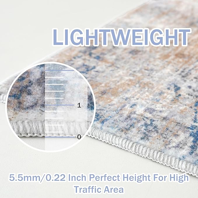 IOHOUZE Abstract Area Rugs 8x10 Ft Washable Large Rugs for Living Room, Non Slip Dining Room Rug, Printed Faux Wool Rugs for Bedroom, Floor Carpet for Office Nursery Playroom, Blue Rust