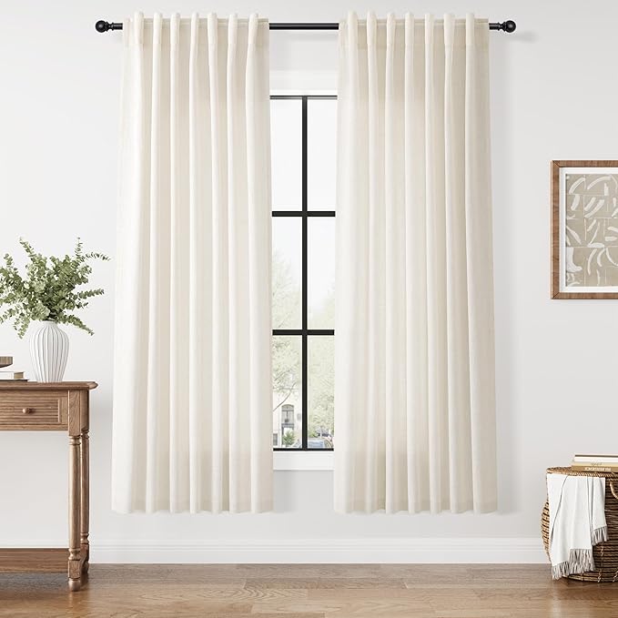Nanspring Modern Linen Curtains for Living Room 72 Inches Long Light Filtering Semi Sheer Curtain Back Tab Neutral Luxury Modern Farmhouse Decor Linen Blend Drapes for Bedroom 52x72, 2 Panels