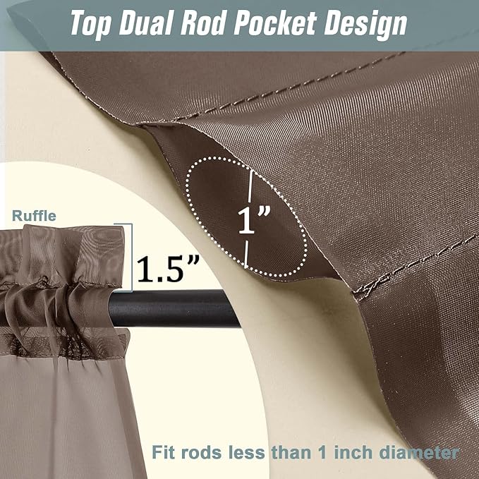 Chocolate Sheer Curtains 90 Inches Long 2 Panels, Light Filtering Solid Sheer Curtains for Bedroom Living Room, Lightweight Window Voile Sheer Drapes, Dual Rod Pocket, 2x42Wx90L Inches