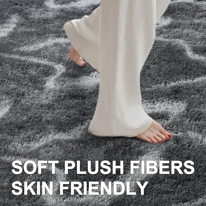 5x7 Ft Large Shag Rugs for Bedroom Living Room, Tie Dyed Ultra Soft Fluffy Furry Area Rug for Indoor Floor, Aesthetic Carpet for Home Decor (Grey)