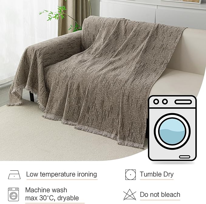 MYSKY HOME Boho Couch Cover Sand Sofa Covers Washable, Farmhouse Sofa Slipcover Simple Couch Protector for Dogs Chenille Sectional Couch Covers L Shaped Couch Cushion Covers, 91"x 134"