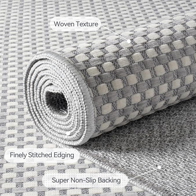 YDKGL 3x5 ft Area Rug Entryway Runner Rug Non Slip Washable, Boho Woven Kitchen Runner Rugs Door Mat Entry Rugs Carpet for Indoor Foyer Backdoor Hallway Floor Bedroom Living Room, Easy Clean, Gray