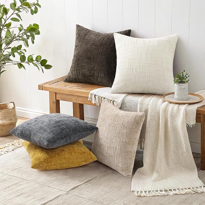 decorUhome Dark Brown Chenille Throw Pillow Covers 20x20 Set of 2 Textured Soft Cozy Slubby Couch Pillow Covers Modern Farmhouse Boho Decorative Pillow Cases for Bed Sofa Living Room