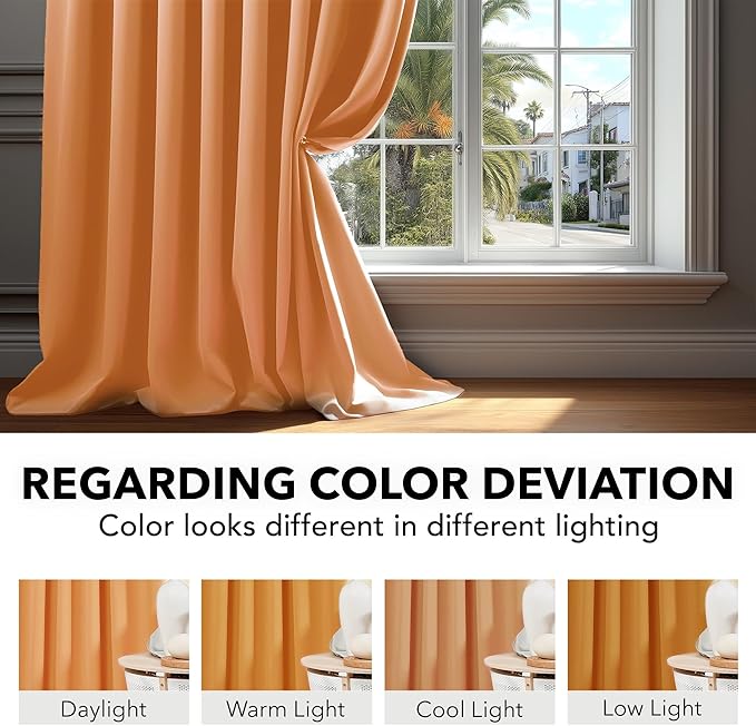 Deconovo Extra Long Blackout Curtains W52 x L108 Inch, Orange Flame, 1 Pair, Back Tab and Rod Pocket Thermal Insulated Room Darkening Curtains for Bedroom