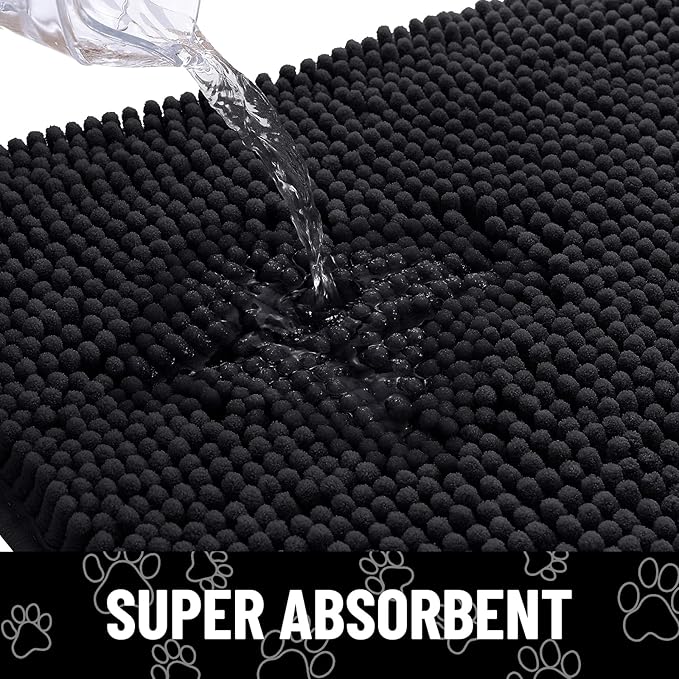 Smiry Dog Door Mat for Muddy Paws, Absorbent Dirt Trapper Non Slip Quick Dry Washable Chenille Mat for Mud Dogs, Entry Rug for Indoor and Outdoor (70x24 Inches, Black and White)