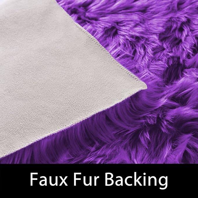 Latepis Purple Round Rugs 4ft Faux Fur Fluffy Shag Rug Machine Washable Sheepskin Rugs Shaggy Plush Soft Cute Carpet for Living Room Bedroom