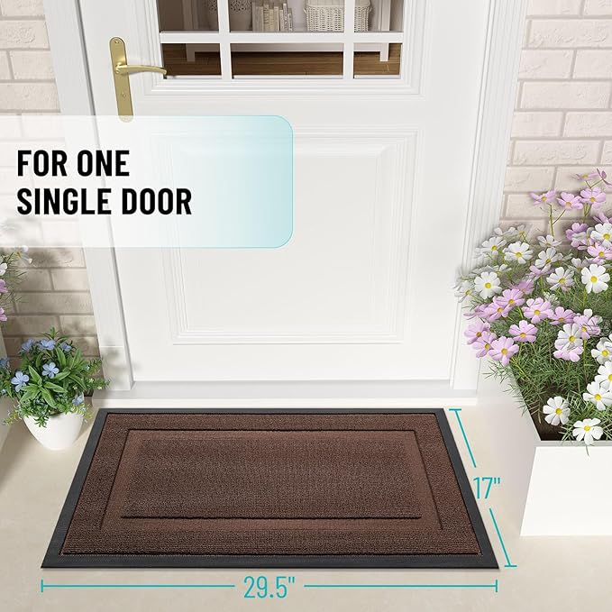 OLANLY Front Door Mat Indoor Outdoor Entrance, Waterproof All-Season, All-Weather Doormat, Sturdy Natural Rubber, Low Profile, Easy Clean Patio Porch Entryway Mat, 47x23, Chocolate Brown