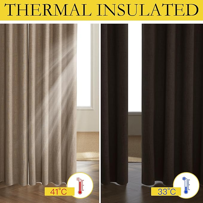NICETOWN Burlap Vintage Open Linen Weave Flax Thermal Curtains, 100% Blackout Curtains 48" Long for Dining Room, Soundproof Window Treatment Drapes for Hall Room, 52" Wide Per Panel, Set of 2