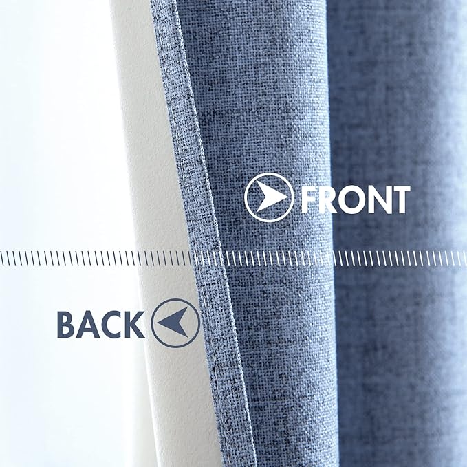 MIULEE Linen Texture Curtains for Bedroom Solid 100% Blackout Thermal Insulated Stone Blue Curtains Grommet Room Darkening Drapes Luxury Decor for Living Room Nursery 52x45 Inch (2 Panels)
