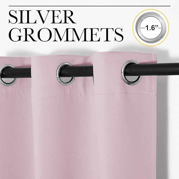 NICETOWN Blackout Curtain Panels for Girls Room, Nursery Essential Thermal Insulated Solid Grommet Top Blackout Drapes (Baby Pink=Lavender Pink, 1 Pair, 34 x 63 Inch)