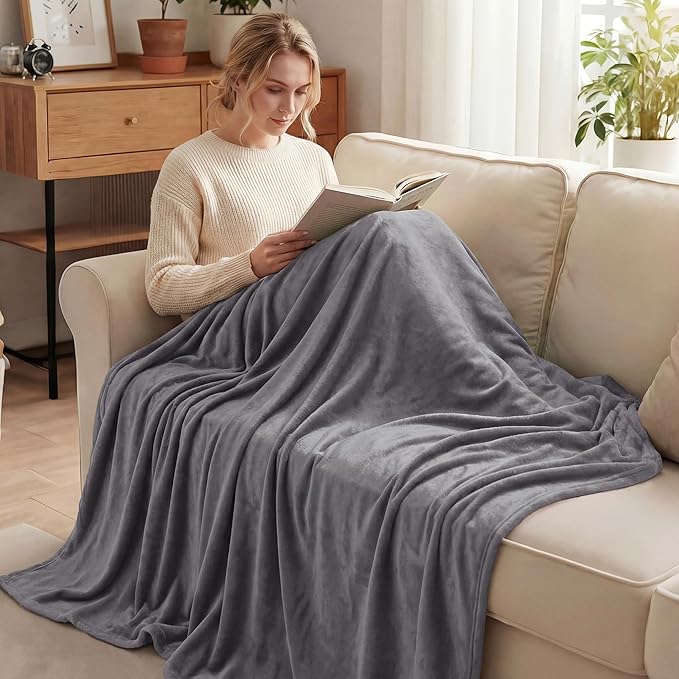 Exclusivo Mezcla Fleece Throw XL Blanket for Couch, Sofa, Super Soft and Warm Dark Grey Blankets, All Season, Cozy, Plush, Lightweight, 50x70 Inches