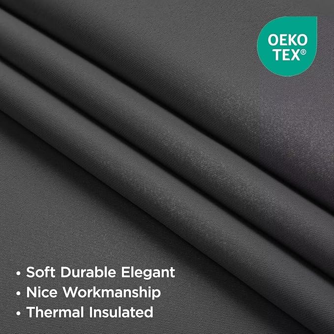 Joydeco Blackout Curtains 72 Inch Length 2 Panels Set, Thermal Insulated Long Curtains& Drapes 2 Burg, Room Darkening Grommet Drapes for Living Room Bedroom Window (Dark Grey, W52 x L72 Inch)