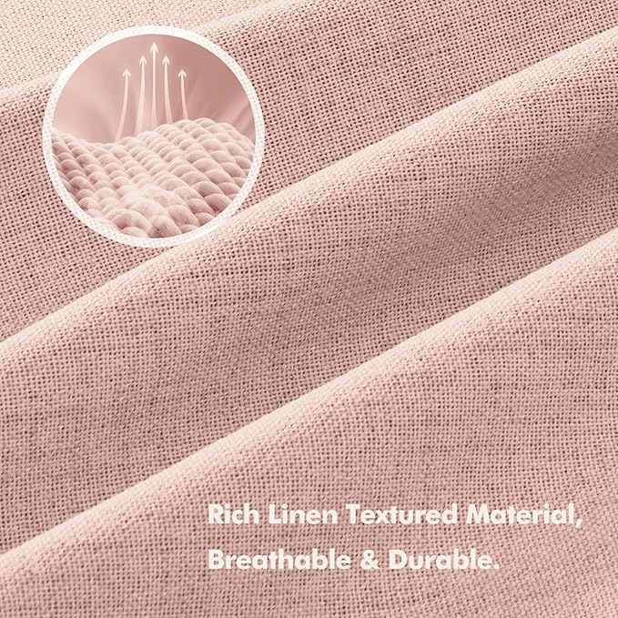 MIULEE 100% Blackout Linen Curtains for Bedroom, Blush Pink Solid Luxury Decor Thermal Insulation Room Darkening Drapes for Living Room Nursery Back Tab Rod Pocket 42 x 96 Inches, 2 Panels