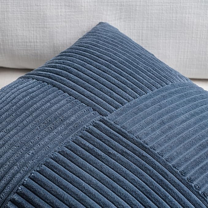 Fancy Homi Set of 2 Dusty Blue Boho Long Lumbar Body Decorative Throw Pillow Cover 14x36 Inch for Bed Couch Bedroom Bench, Soft Patchwork Corduroy Textured Pillow Case, Rustic Farmhouse Room Décor