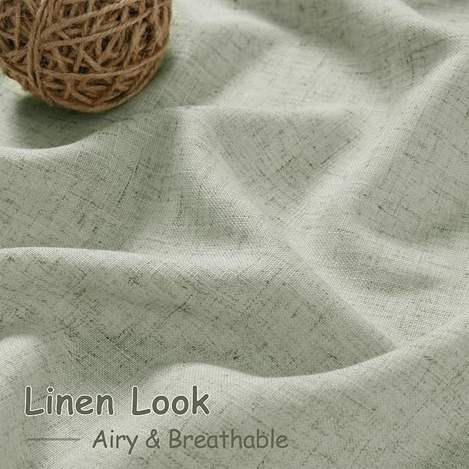Nanspring Sage Green Semi Sheer Curtains 72 Inches Long 2 Panels Set for Bedroom Back Tab Rod Pocket Light Filtering Drapes Cotton Linen Textured Pale Green Farmhouse Living Room Curtain 52X72 Inch