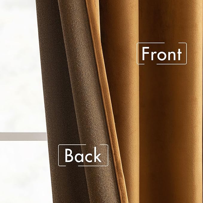 MIULEE Velvet Curtains 63 inches - Luxury Blackout Curtains for Bedroom Living Room Thermal Insulated Super Soft Window Drapes Rod Pocket & Back Tab, Gold Brown, W52 x L63 inches, 2 Panels