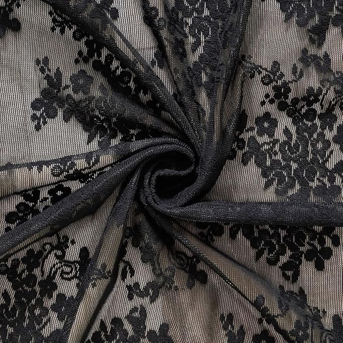 YJ YANJUN Vintage Lace Curtains 108 Inches Long- Victorian Floral Pattern Black Sheer Curtain Panels for Living Room Bedroom,Light Filtering, Gothic Witchy Halloween Drapes 2 Panels 52W x 108L