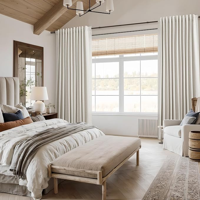 Guken Cream 100% Blackout Linen Curtains 94 Inch Length 2 Panels Set for Living Room Bedroom Back Tab Rod Pocket Thermal Insulated Black Out Drapes Room Darkening Farmhouse Window Curtains