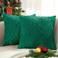 decorUhome Throw Pillow Covers 18x18 Inch Set of 2, Soft Plush Faux Wool Green Solid Couch Pillow Covers, Accent Farmhouse Neutral Square Pillow Cases for Sofa Bed Living Room