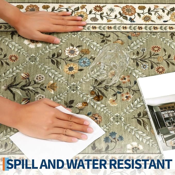 Washable Kitchen Runner 2x6 Non-Slip Floral Carpet Runner for Entryway Indoor Ultra Soft Stain Resistant Long Rugs Farmhouse Floor Mat for Hallways Laundry Bedroom Green