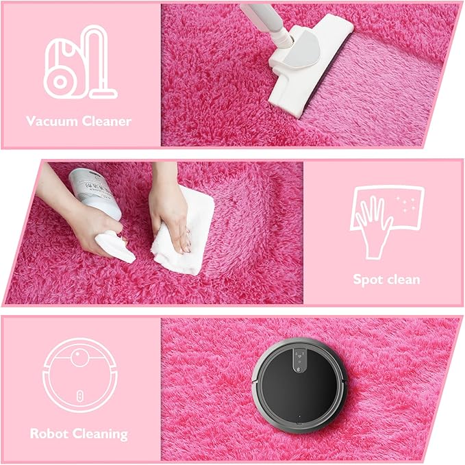 yulidayang Fluffy Round Area Rugs for Bedroom,Hot Pink 5'X5'Shag Circle Area Rugs for Living Room,Non Slip Fuzzy Plush Rug for Kids Room Boys Girls Room and Dorm