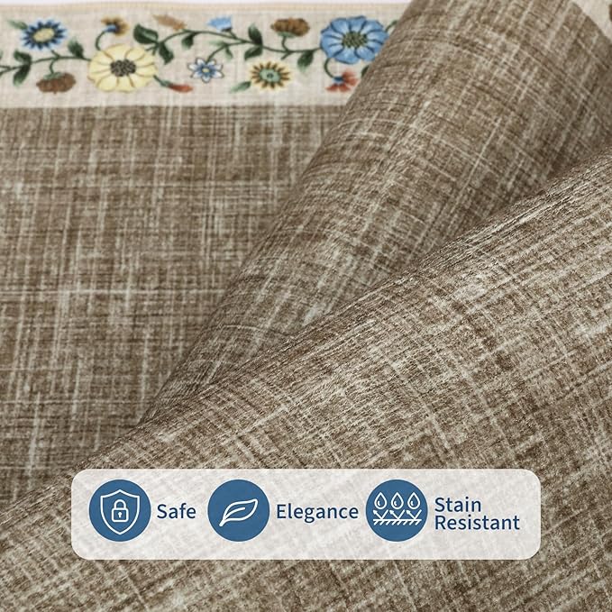 GarveeHome 10x13 Machine Washable Rugs for Living Room Large Area Rug Modern Floral Indoor Accent Carpet Low Pile Carpet Soft Throw Aesthetic Floor Cover for Bedroom Laundry Dining Room, Dark Camel